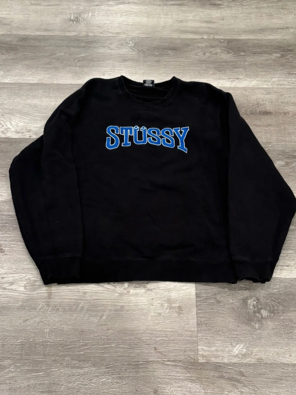 Stussy Big Graphic Logo Sweatshirt Black Boxy Fit Cotton Heavyweight Mens XL